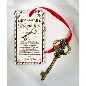 Christmas Santa's Magic Key Ornament Card Red Ribbon
